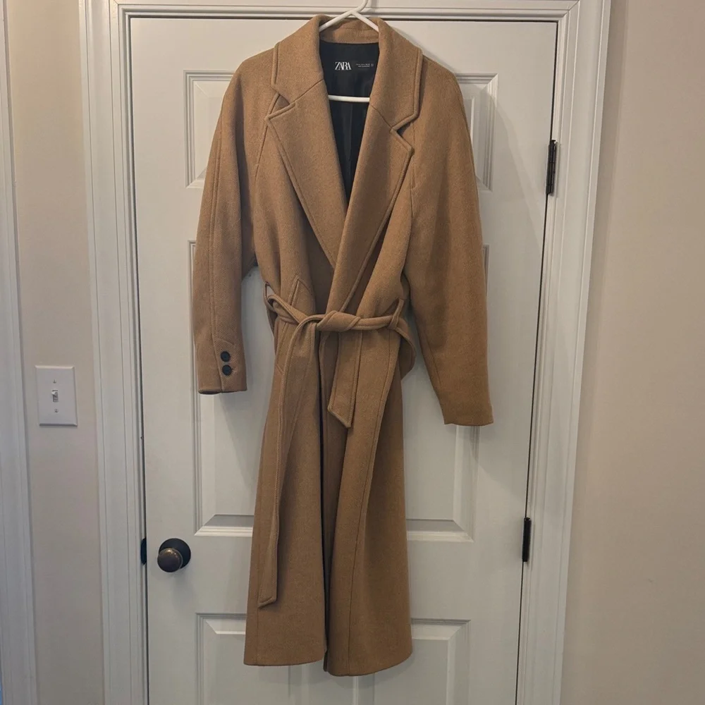 Zara Camel Belted Overcoat - Picture 2 of 3